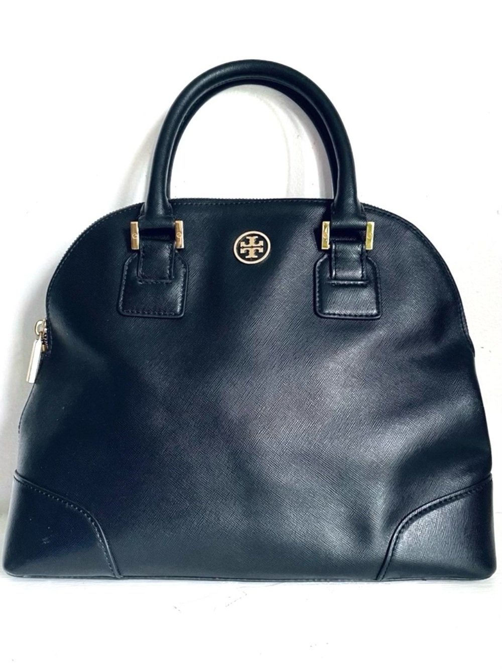 Tory Burch Robinson Dome Saffiano Leather Satchel Bag In Black